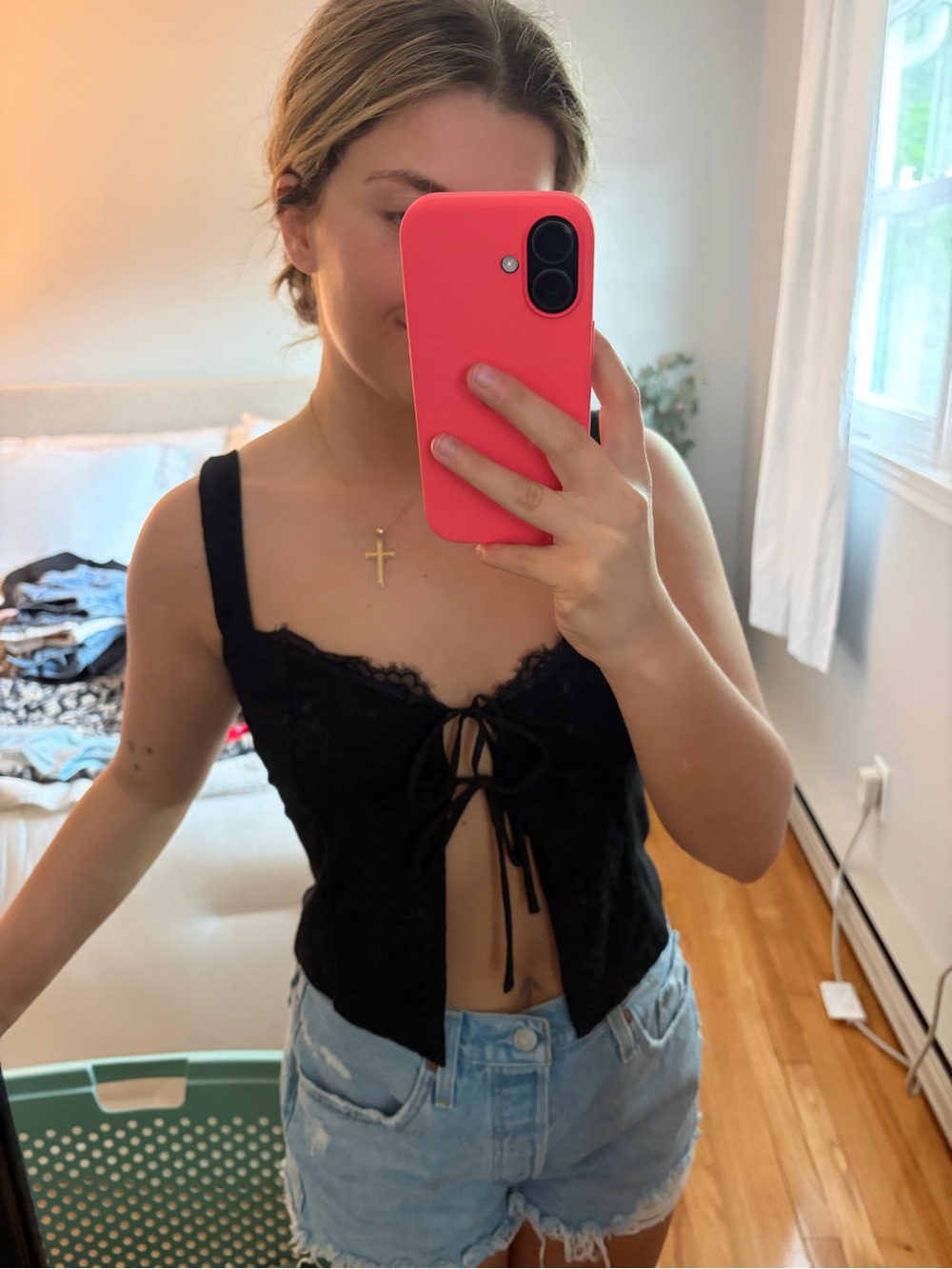 Garage Black Lace Tie-Front Crop Top